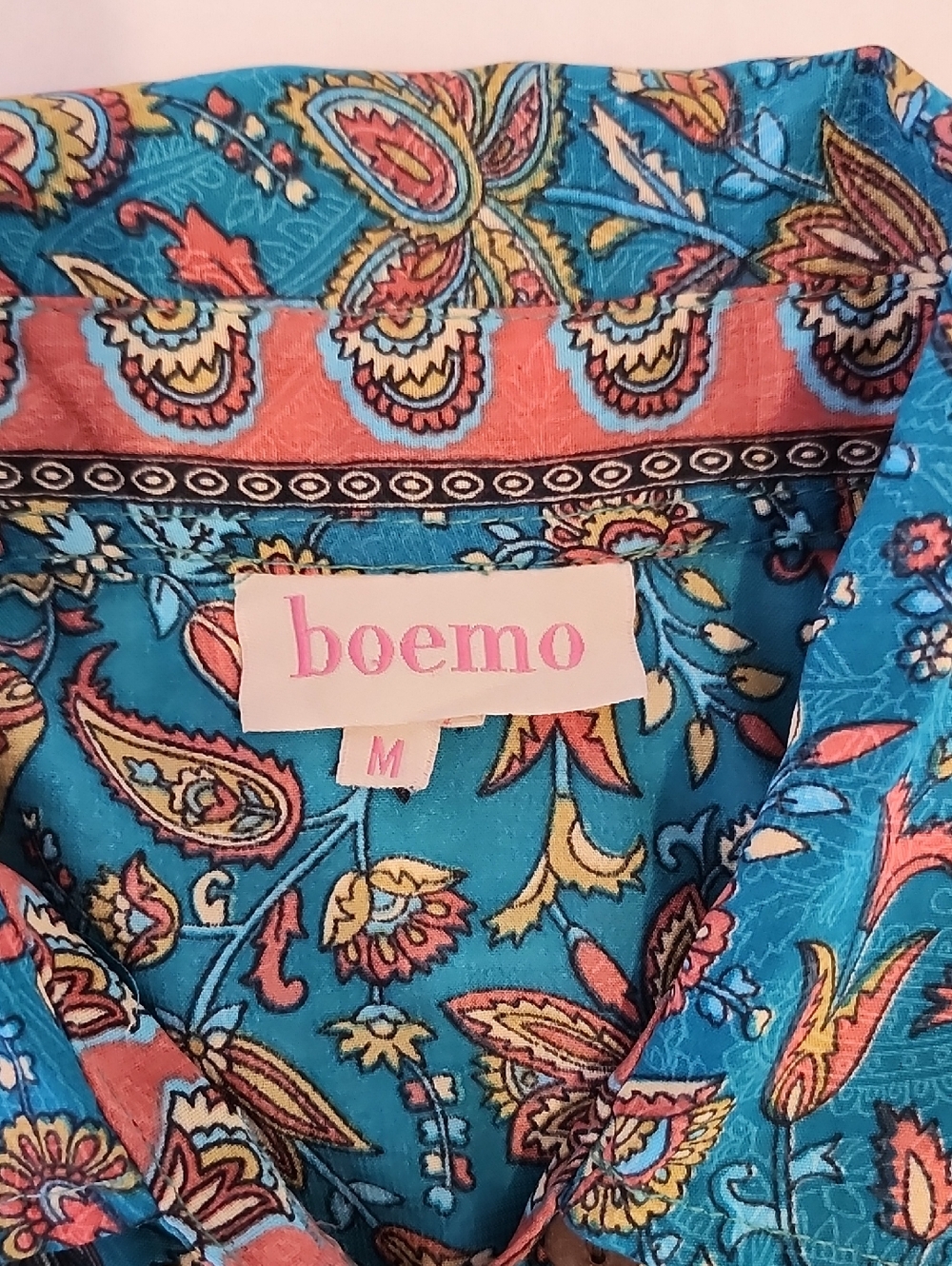 Boemo Anthropologie Womens Teal Floral Button Front Maxi Dress Size Medium NWT - Picture 3 of 9